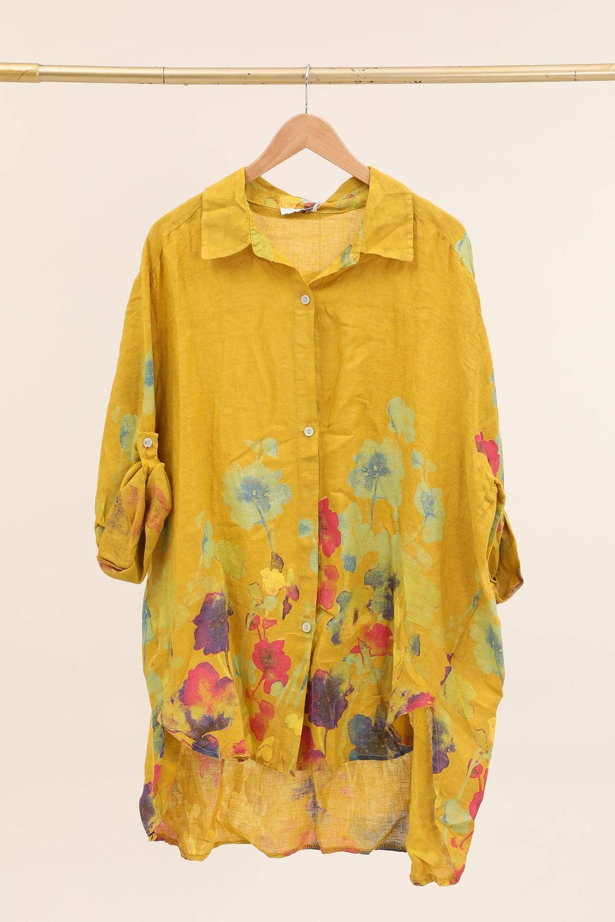la maison des fibres naturelles - Wholesale Tunic - Women's - flared floral print linen blouse 26513 100% linen +SIZE15