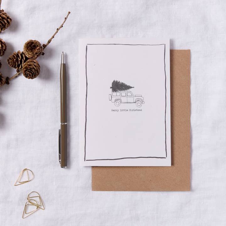 3 Pack Merry Little Christmas Defender Sketch Christmas Card for wholesale by Emily M Art and Design