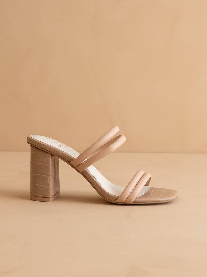 The Angela Nude | Strappy Aligator Block Heel for wholesale by OASIS SOCIETY