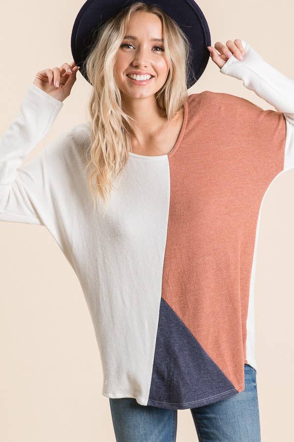 lovely melody - Vente Haut en maille – femme - LMT124 - Haut en maille colorblock en cachemire 1