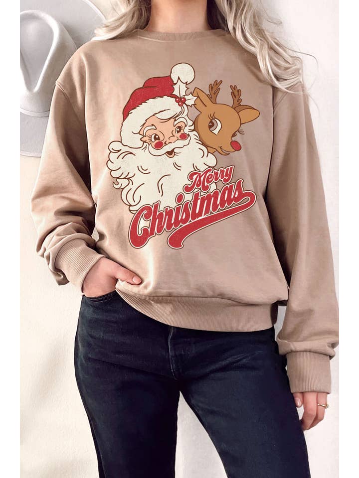 Rustee Clothing - Wholesale Graphic Sweatshirt - Women's - SANTA AND RUDOLPH GRAPHIX TERRY SWEATSHIRTS