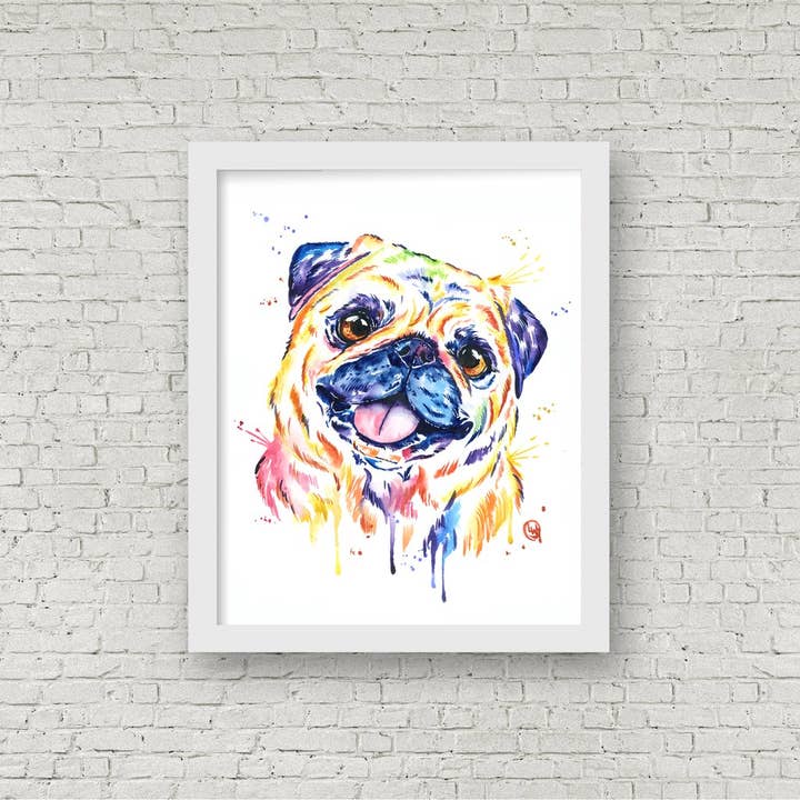 Whitehouse Art - Vendita all'ingrosso Stampa artistica - Stampa artistica acquerello con carlino Fawn Pug, articoli da regalo per animali domestici, carte per cani1