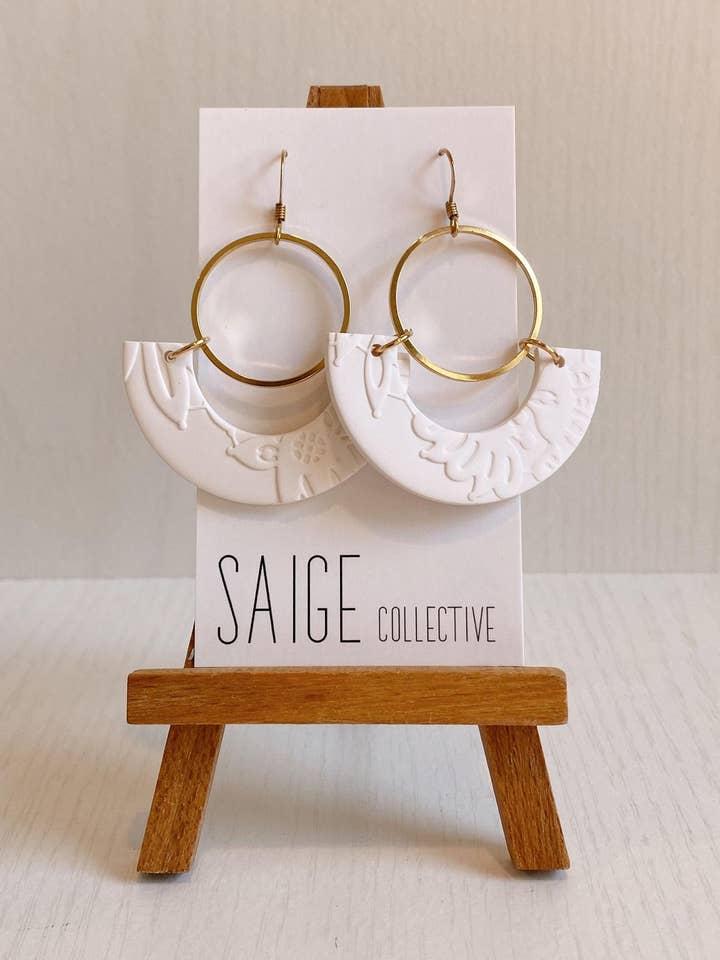 Osiris - White Floral Clay Earrings for wholesale by Saige Collective