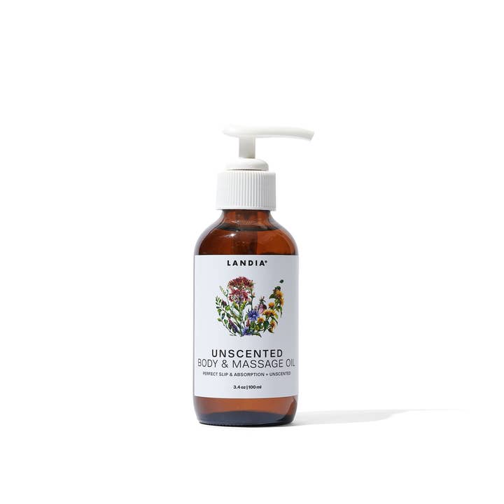 Unscented Body & Massage Oil-Glass Bottle, Metal Lid for wholesale by Landia Skincare, LLC