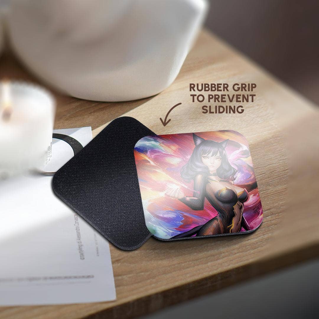 3dRose - Wholesale Coasters - 3dRose, Cat Woman. Charming brunette, black cat girl. The goddess of luck, Coaster10