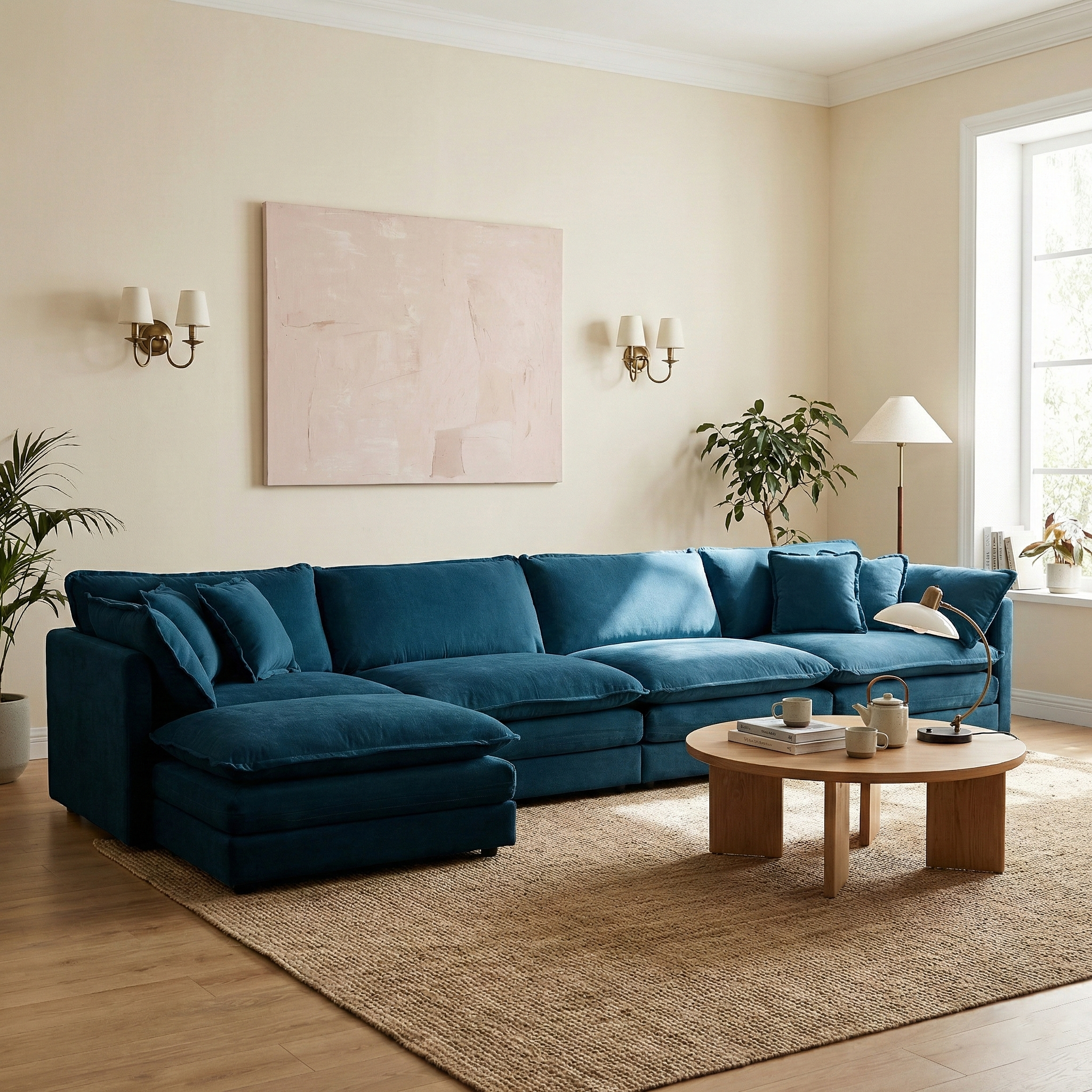 HOMYCASA DESIGN INC - Vente Canapés - Canapé d'angle modulaire en chenille rembourrée Fremont 147" en forme de L avec ottomane27