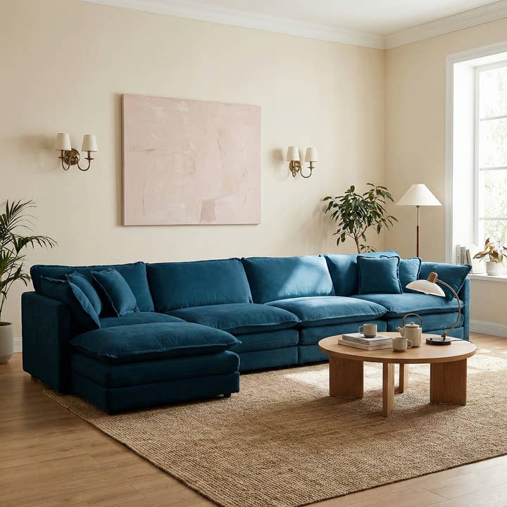 HOMYCASA DESIGN INC - Vente Canapés - Canapé d'angle modulaire en chenille rembourrée Fremont 147" en forme de L avec ottomane27