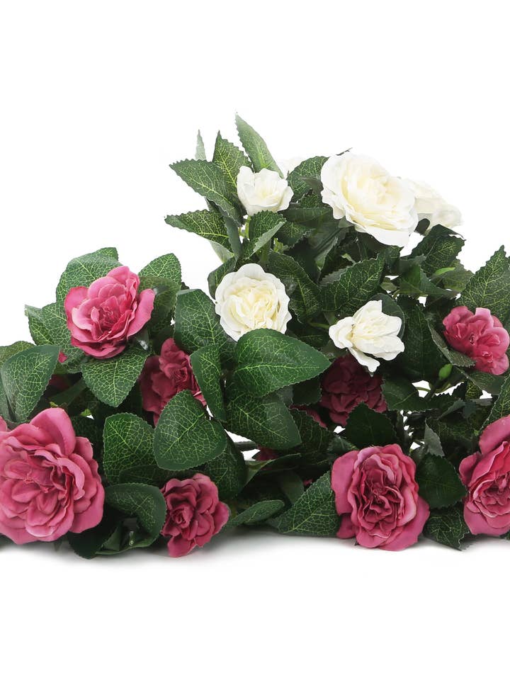 Artificial 26cm Dusky Pink and White Rose Plug Plant Collection for wholesale by Closer2Nature