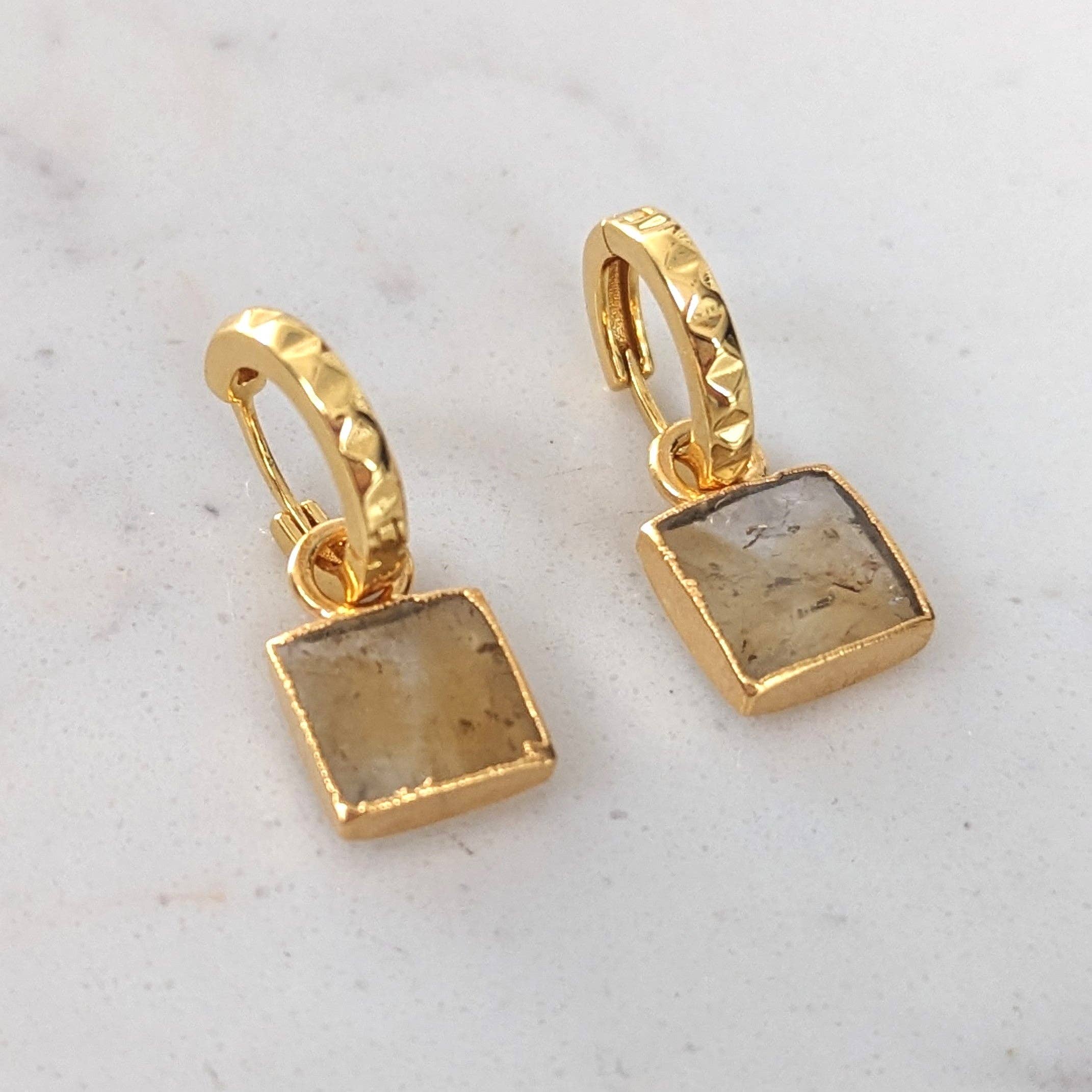 Lapis London - Wholesale Hoop Earrings - The Square Citrine Gemstone Hoop Earrings2