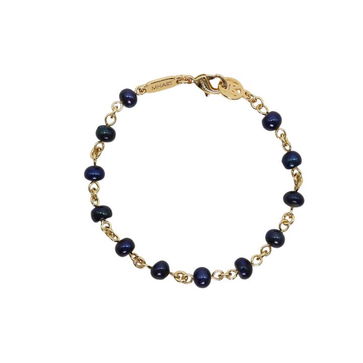 Linked Black Pearl 14k Gold Bracelet for wholesale by MHART