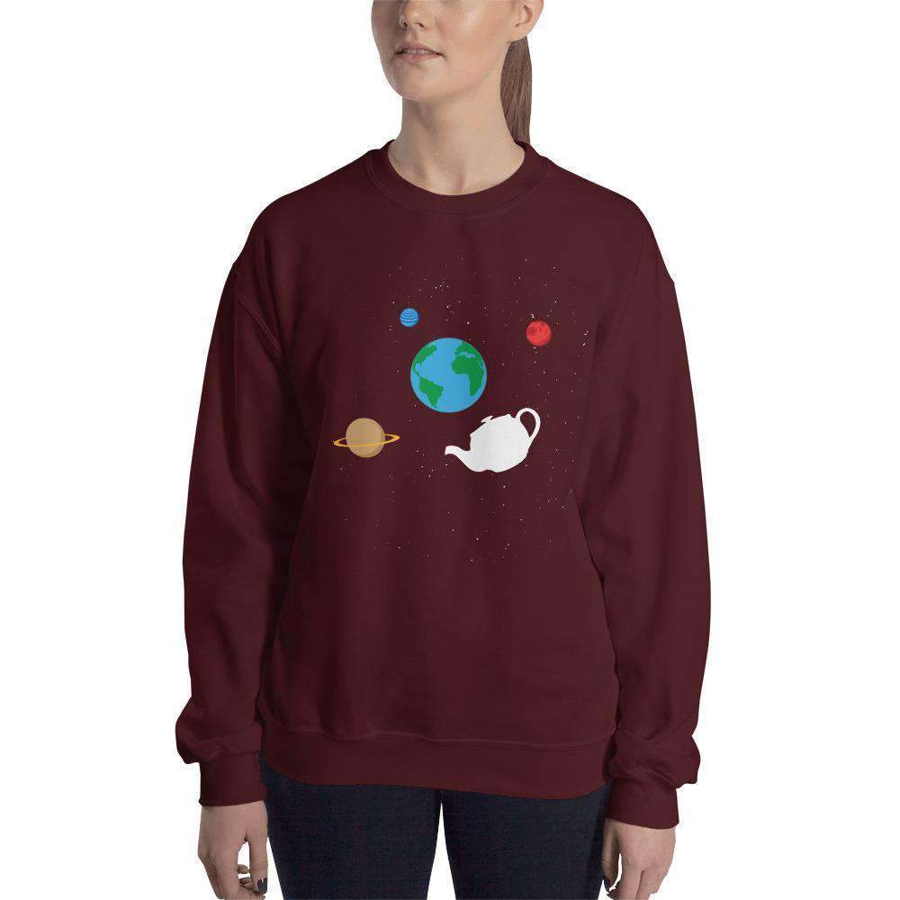 The Philosopher's Shirt – Großhandel Sweatshirt mit Grafikdruck – Unisex – Russells Teekanne schwebt im Weltraum - Sweatshirt1