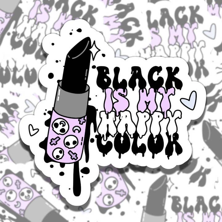 Goth Lippenstift Vinylaufkleber - Schwarz ist meine Glücksfarbe für den Großhandel von Sticky Sadness Designs