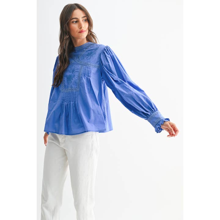 CORNFLOWER BLUE AZURE EMBROIDERED BLOUSE for wholesale on Faire8