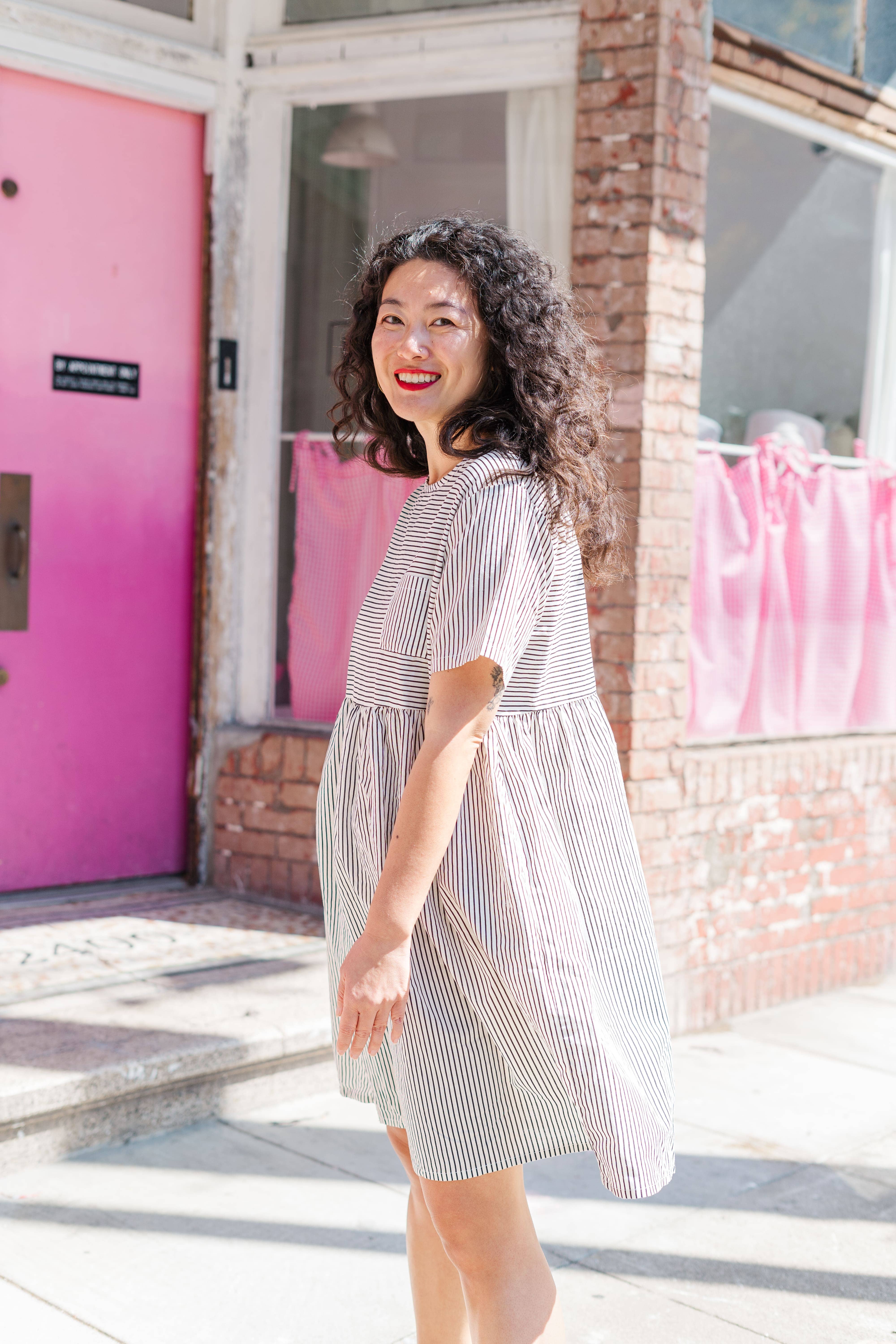 Nettle Studios - Wholesale Dress - Women's - Size Inclusive Plus Size Shirt Dress Pockets Striped Linen12