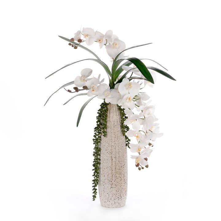 Real Touch White Orchid Flower Arrangement in Ceramic Vase for wholesale by JENNY SILKS