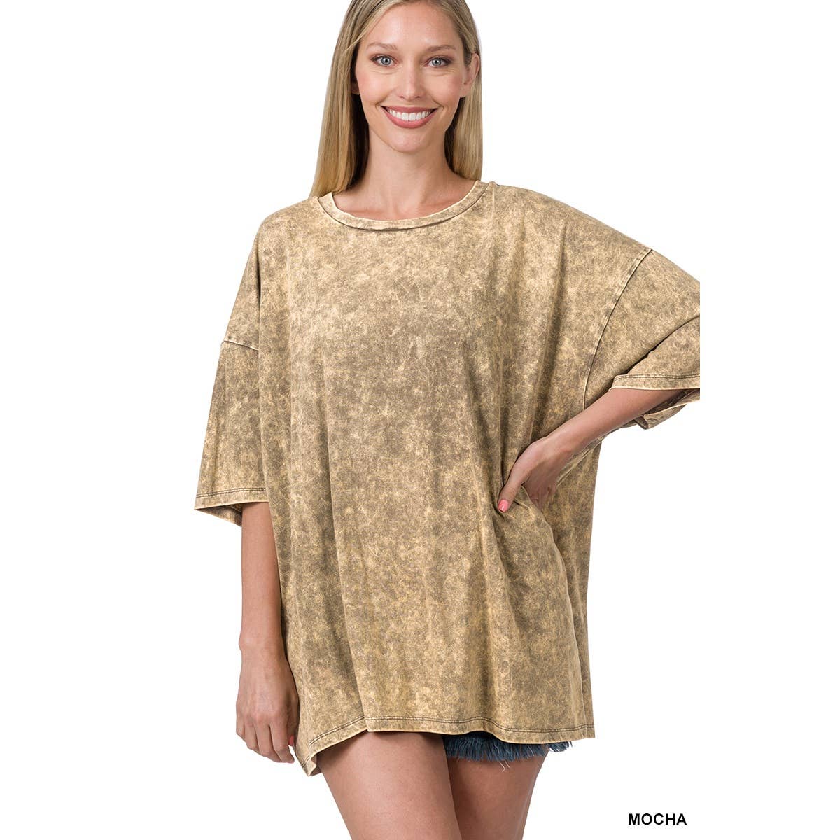 Apolline - Vendita all'ingrosso Tunica - Donna - T-SHIRT BOYFRIEND A SPALLA BASSA IN COTONE LAVATO CON ACIDO7