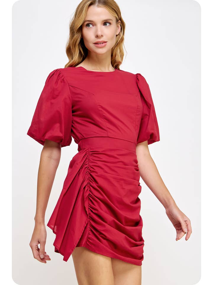 Strut & Bolt - Wholesale Dress - Women's - Ruched Short Puff Sleeve Voile Mini Dress18