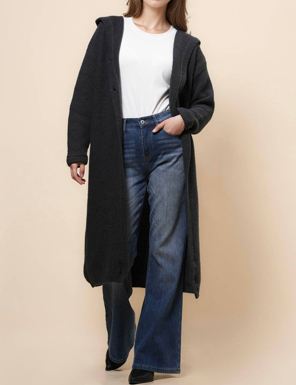 Sweetkama – Engroshandel Cardigan - Dame – Knap Hættetrøje Ensfarvet Sweaterfrakke Cardigan0