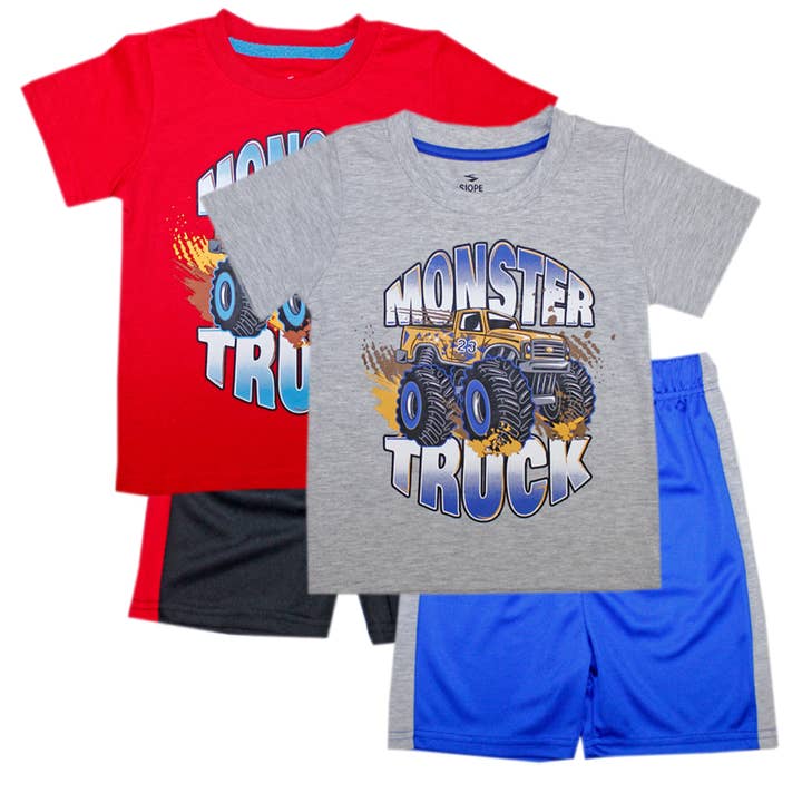 Hemworld - Wholesale Top & Short Set - Kids - S1Ope Jersey Top Monster Truck Athletic Shorts (Pack Of 12) - 13714010
