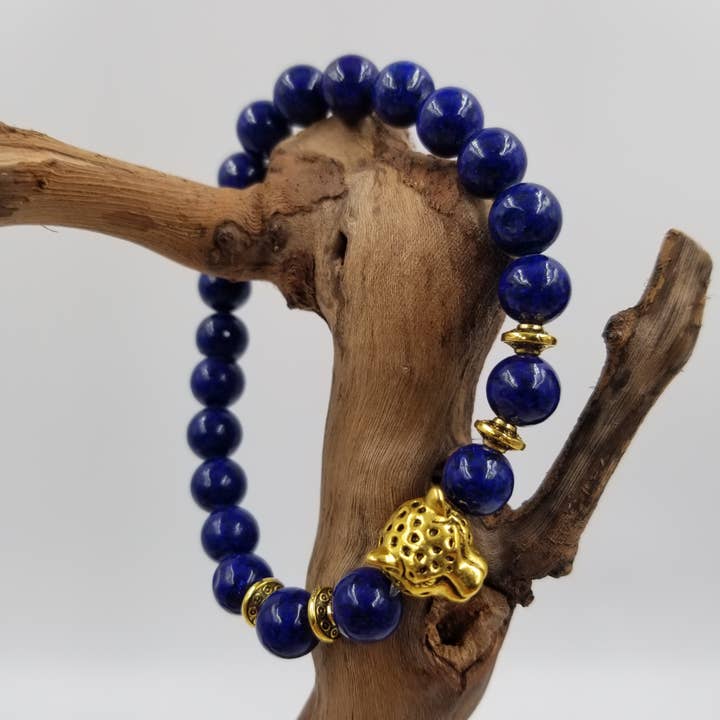 CHAKRA JEWELRY - Wholesale Beaded Bracelet - Natural Lapis Lazuli Leopard Bracelet