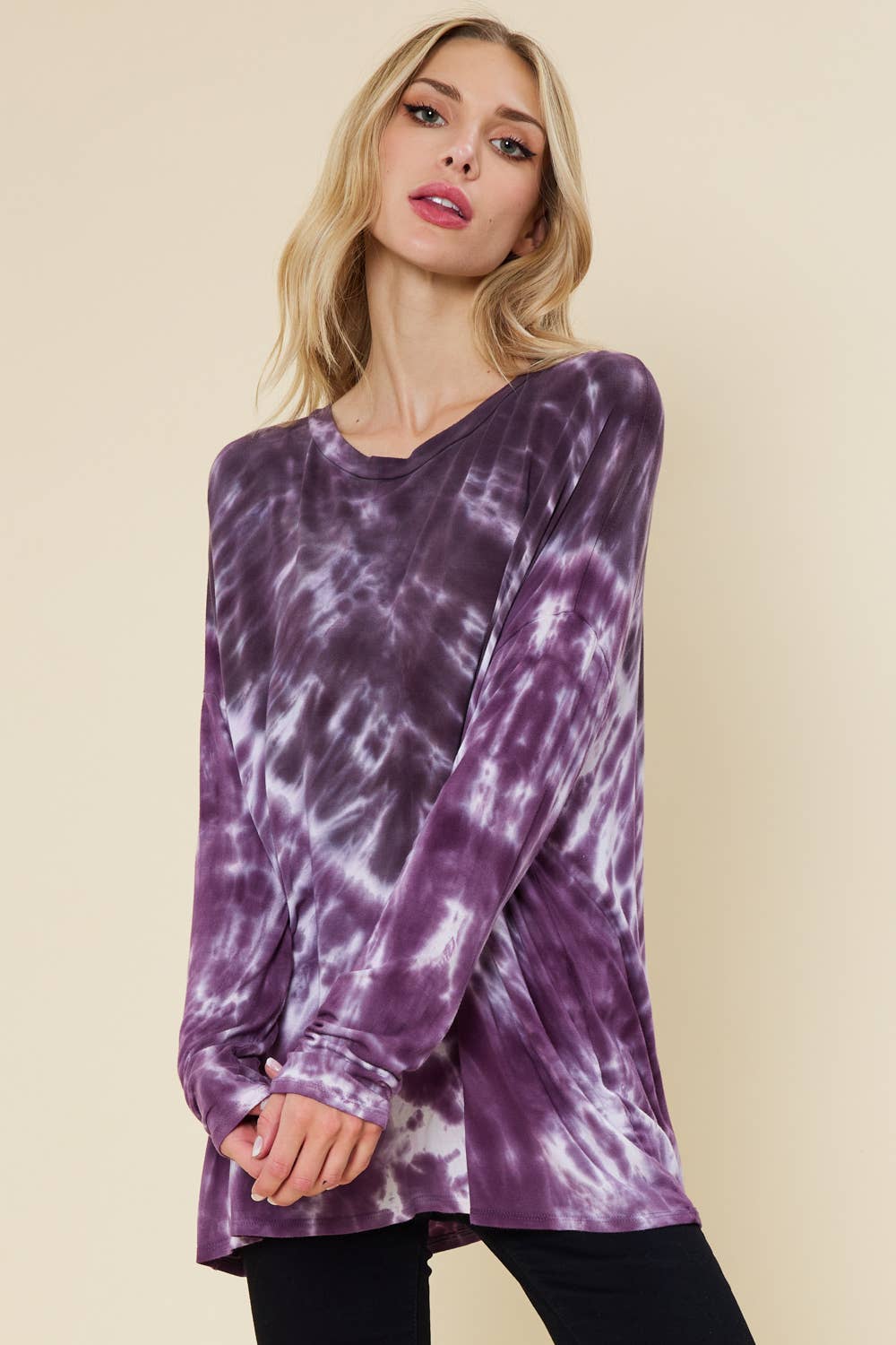 LAMELL/LILA ST6264 - TRÖJA LÅNGÄRMAD SLIPS DYE TUNIKA TOPP för wholesale på Faire4