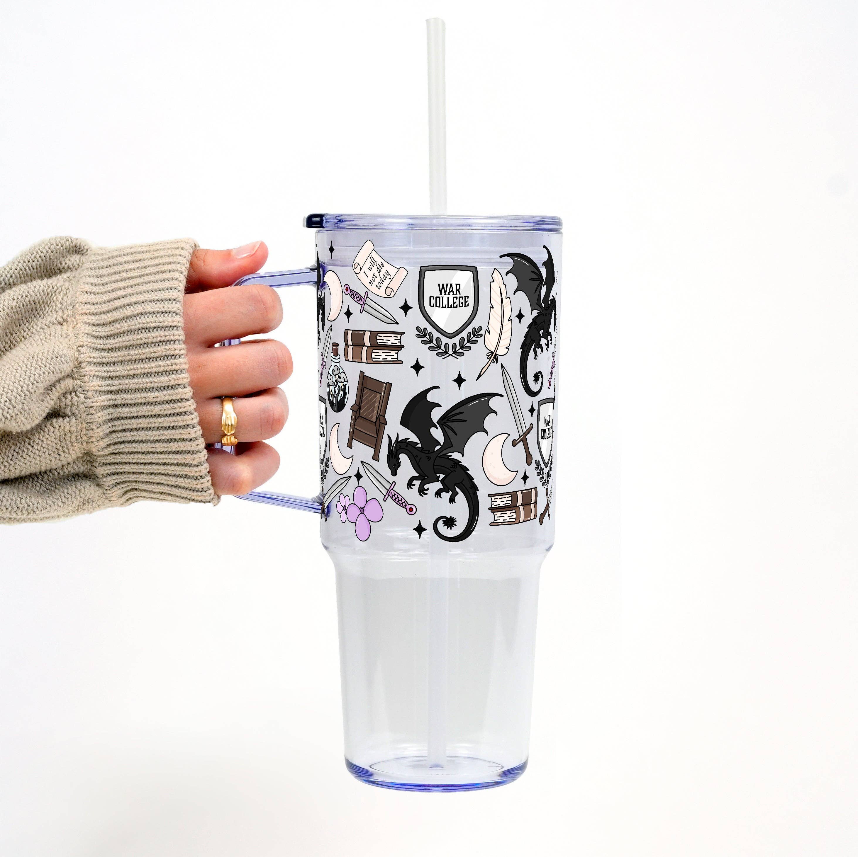 Sip-Sip Hooray! - Wholesale Drinking Glass/Cup - War College Cup with Lid and Straw 40oz Glass or Plastic Tumbler With Lid and Straw2