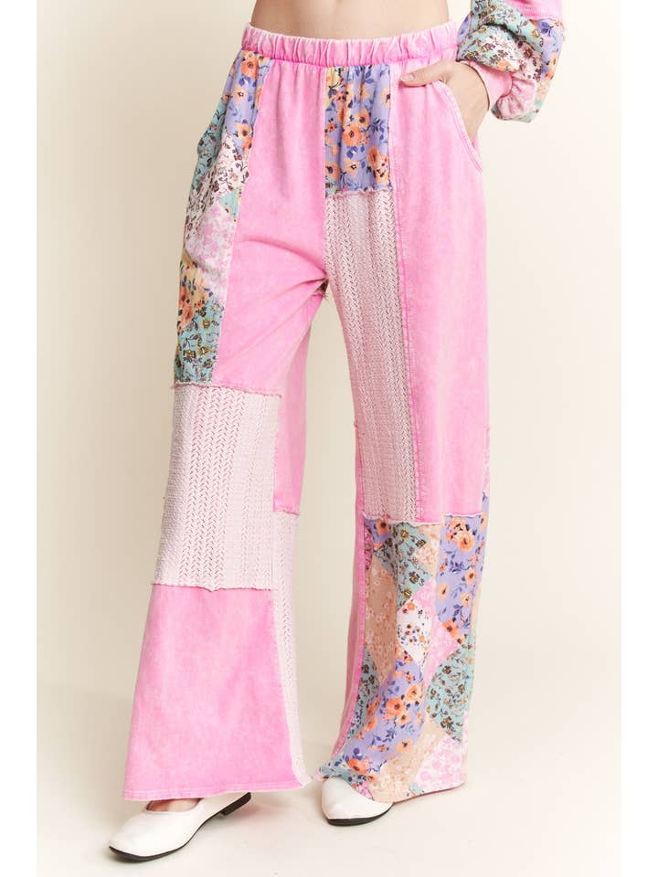 J.Her - Wholesale Pants - Women's - Mineral Washed Floral WaveKnit Jacquard Boho Pants HP6106