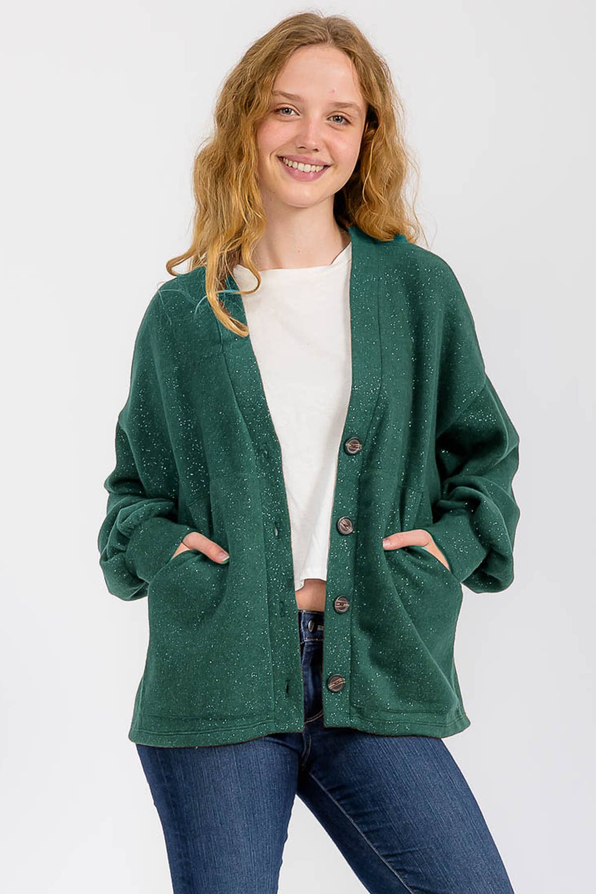 7th Ray – wholesale Cardigan – Women’s – Gold Glitter Detail Button Down Cardigan T604016