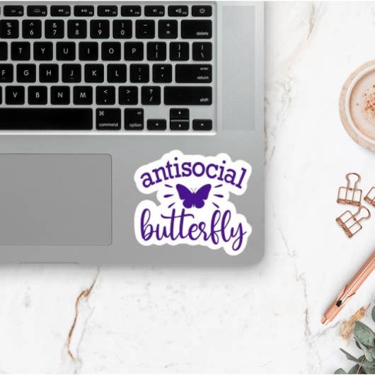 Antisocial Butterfly Sticker for wholesale by Love Ever After Design