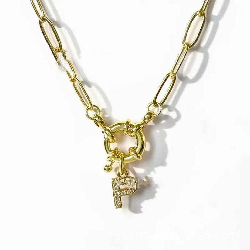 JOSSLYN by wall to wall - Wholesale Pendant/Charm Necklace - 18K STAINLESS STEEL RHINESTONE INITIAL NECKLACE | 40NK948614