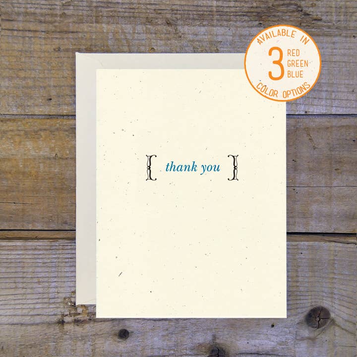 Thank You Brackets Card (Blue, Green or Red) for wholesale by Troy Cloth & Paper