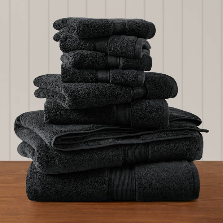 Antibacterial Spa-Like 8-Piece Bathroom Towel Set, Black for wholesale by Olliix