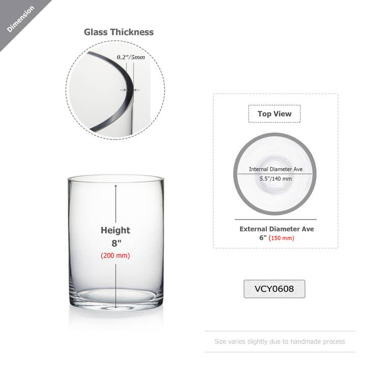 WGV International - Wholesale Vase - WGV Clear Cylinder Glass Vase - 6" x 8"H