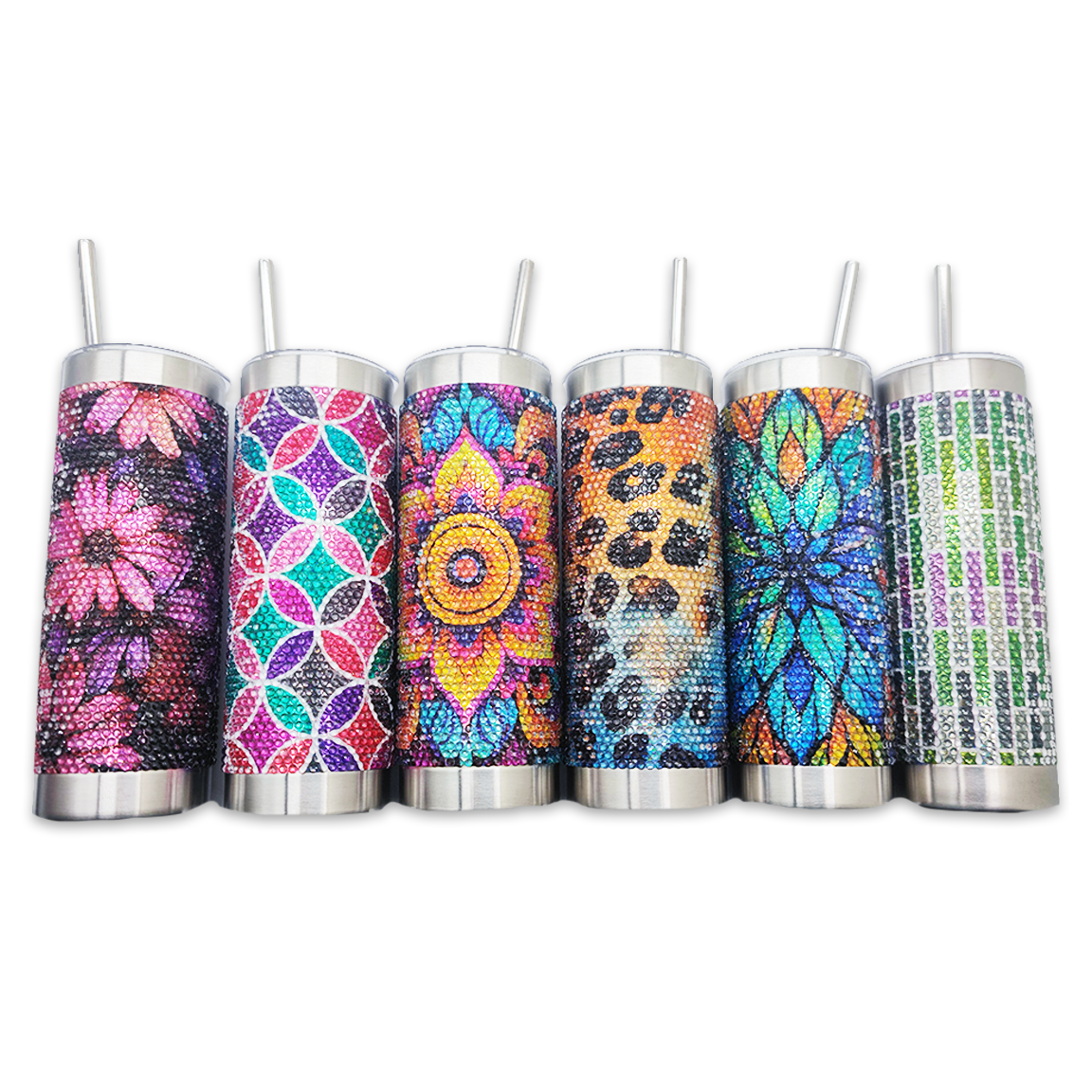 Novelty Brands - Wholesale Insulated Mug/Tumbler - Rhinestone 24 oz Tumbler Cup Assortment - 6/Display2