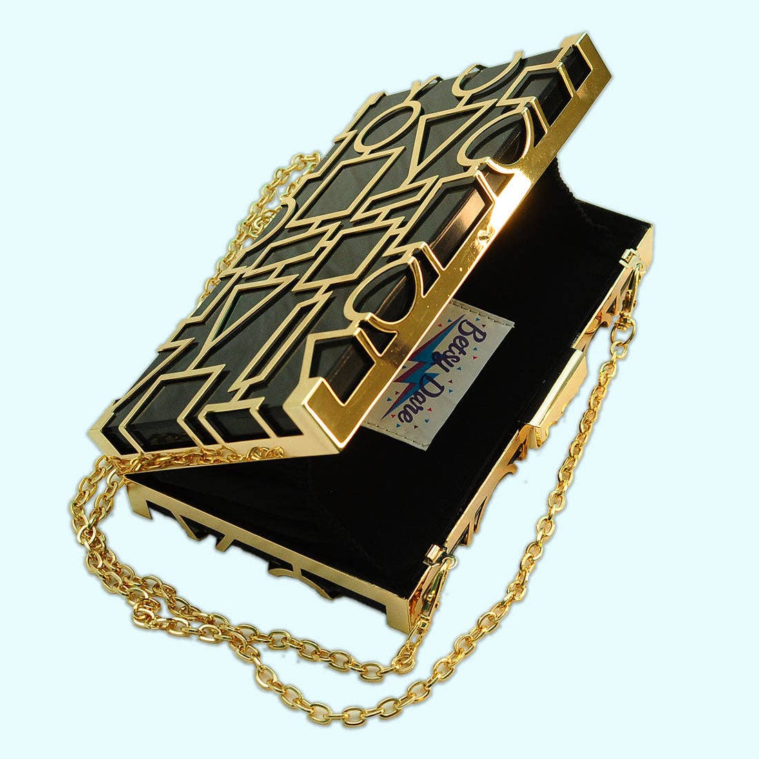 Betsy Dare - Wholesale Clutch - Dames - Zwart/gouden clutch van acryl met geometrisch motief2
