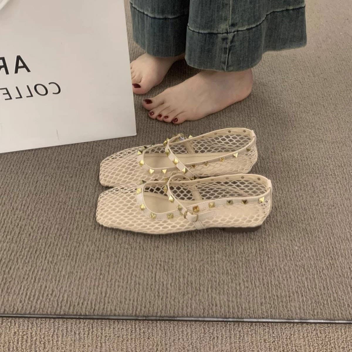 ACCITY - Wholesale Flats - Women's - Women's Hollow Mesh Flats with Stud Detail_CWSHF00920