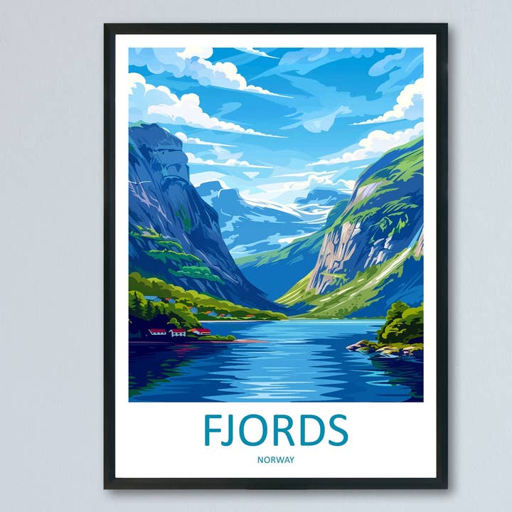 De Fjorden Reizen Print De Fjorden Noorwegen Woondecoratie De Fjorden Kunstprint Noorse Bergen Kamerprint Voor Scandinavische Bergen Cadeau Kunst voor wholesale door TravelzonaArt