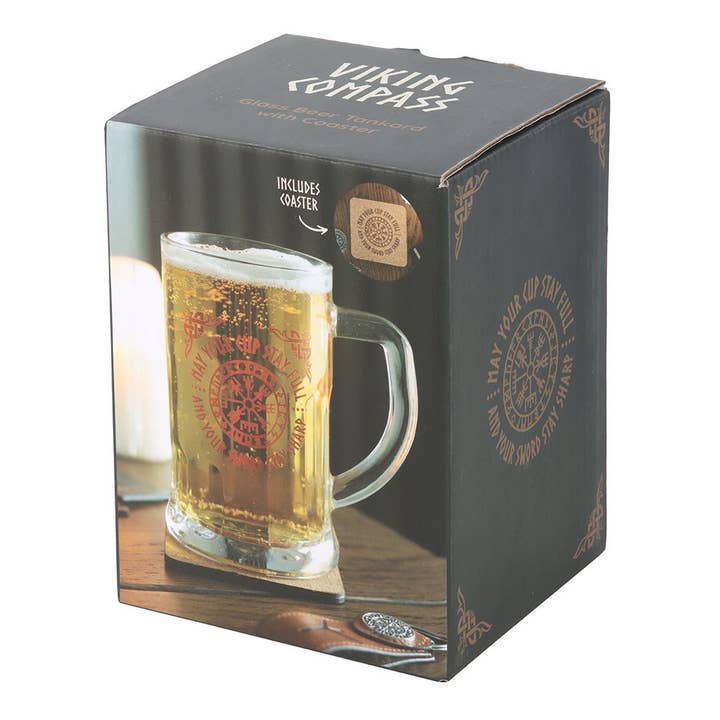 WONDER IMPORTS AUSTRALIA - Wholesale Beer glass/mug - Viking Compass Glass Beer Tankard with Coaster3