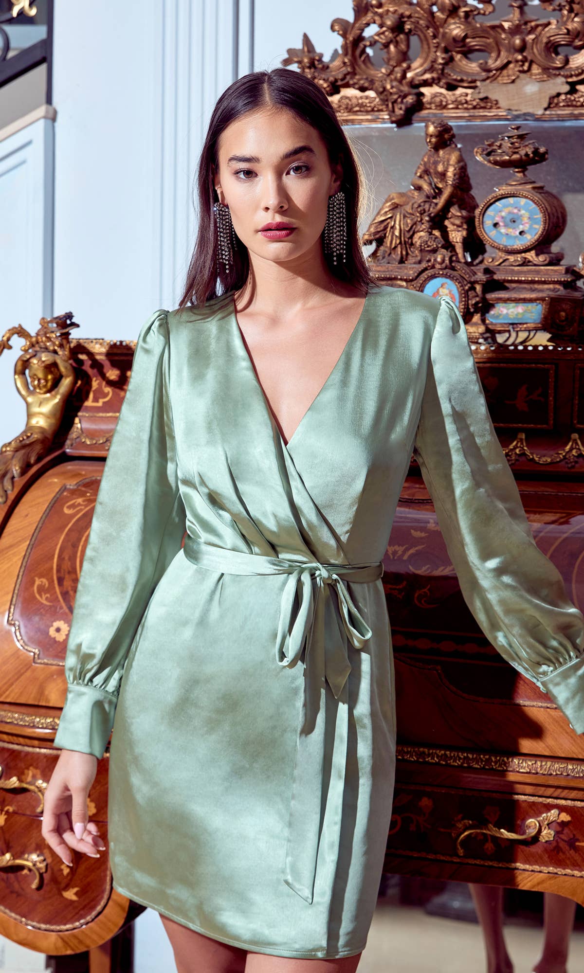 Fiona Satin “O” Ring Midi Dress, Greylin Collection – Greylin Collection