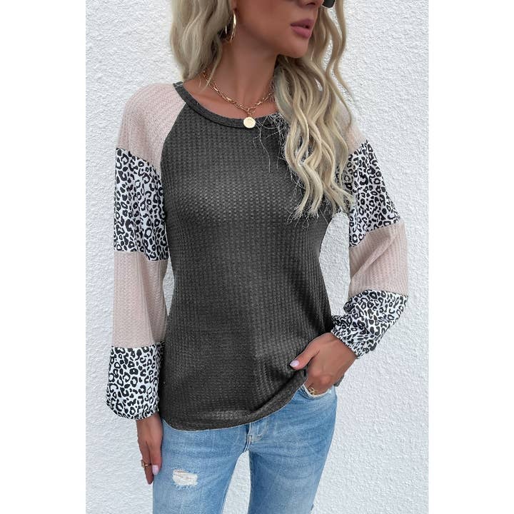 Leopard Print Color Block Knit Top for wholesale by Supreme Fashion