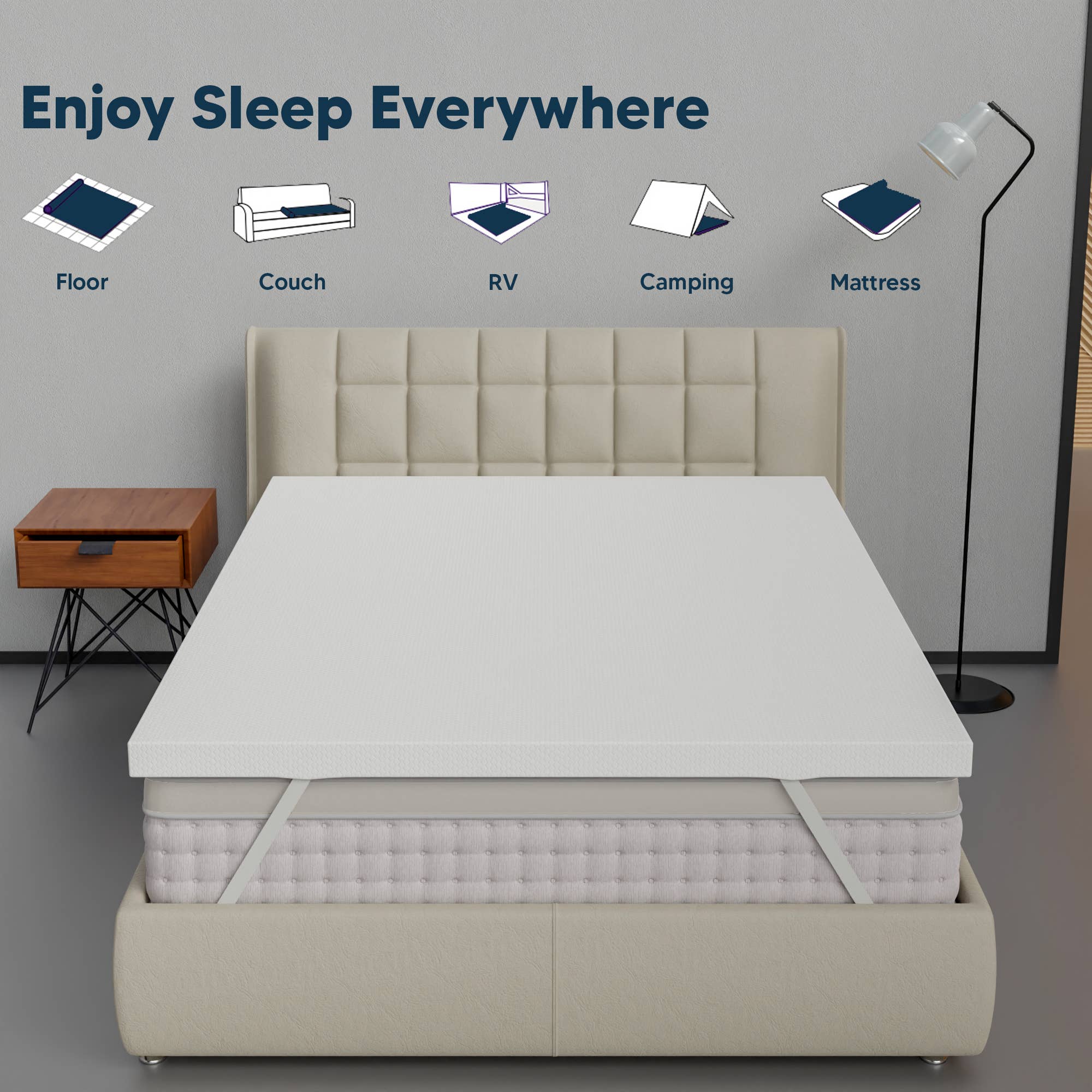 White 2-Inch Medium Firm Mattress Toppers with Breathable Cover for wholesale on Faire1