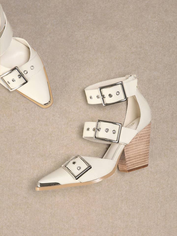 CCOCCI - Wholesale High heels โ Womenโs - HENDRIX TRIPLE BELT STRAP POINTED TOE BLOCK HEELS19