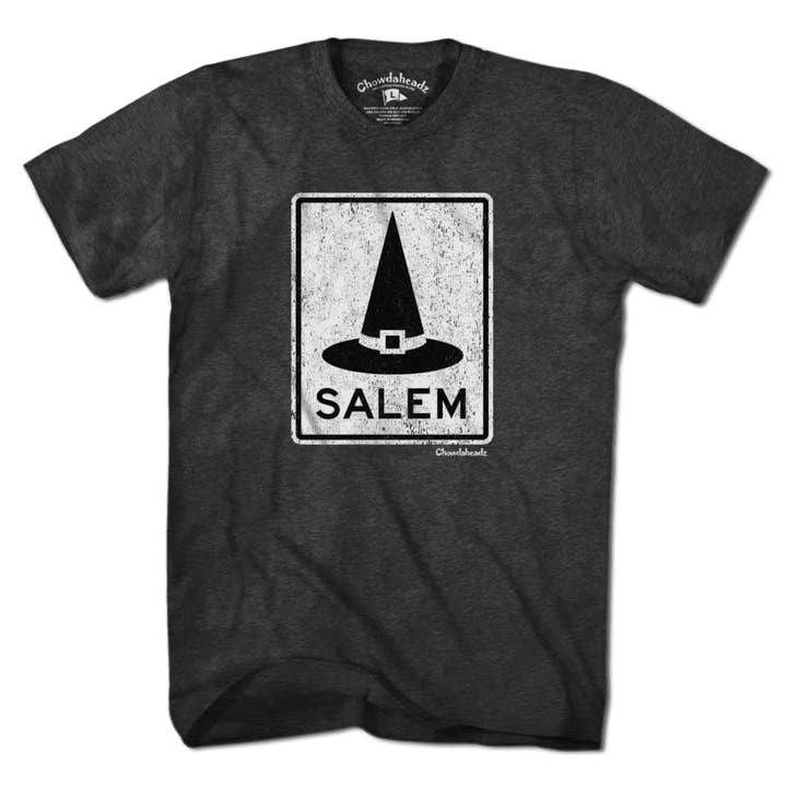 Salem MA Witch Hat Sign T-Shirt for wholesale by Chowdaheadz