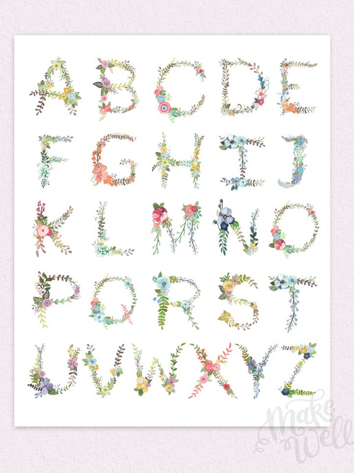 Impression artistique de l'alphabet floral pour la vente par Makewells