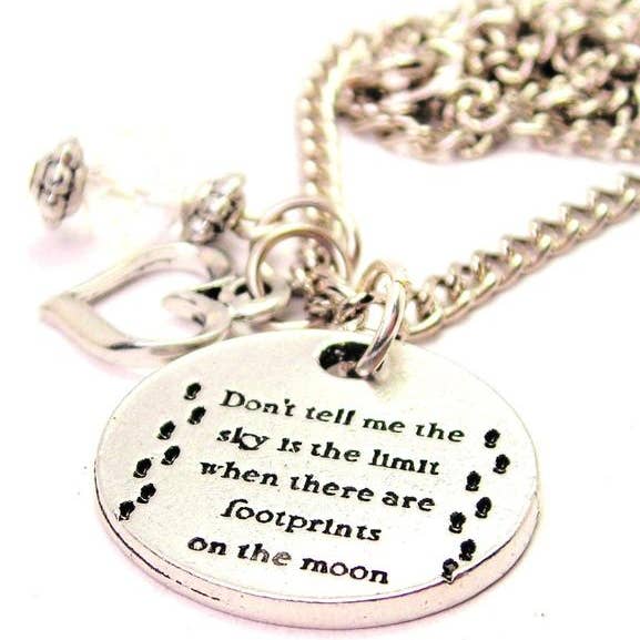 Chubby Chico Charms - Wholesale Pendant/Charm Necklace - Dont Tell Me The Sky Is The Limit Heart and Crystal Necklace