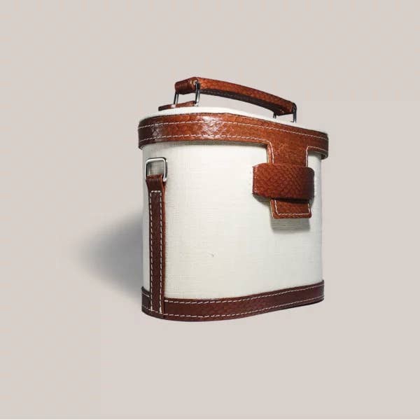 Red Salmon Leather And Linen Vanity Bag for wholesale on Faire4