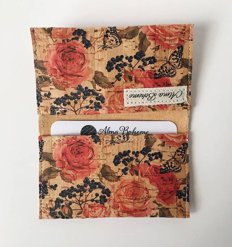 Alma Boheme Handmade - Vente Portefeuille – femme - Portefeuille pliant en liège avec motifs nature - Porte-cartes6