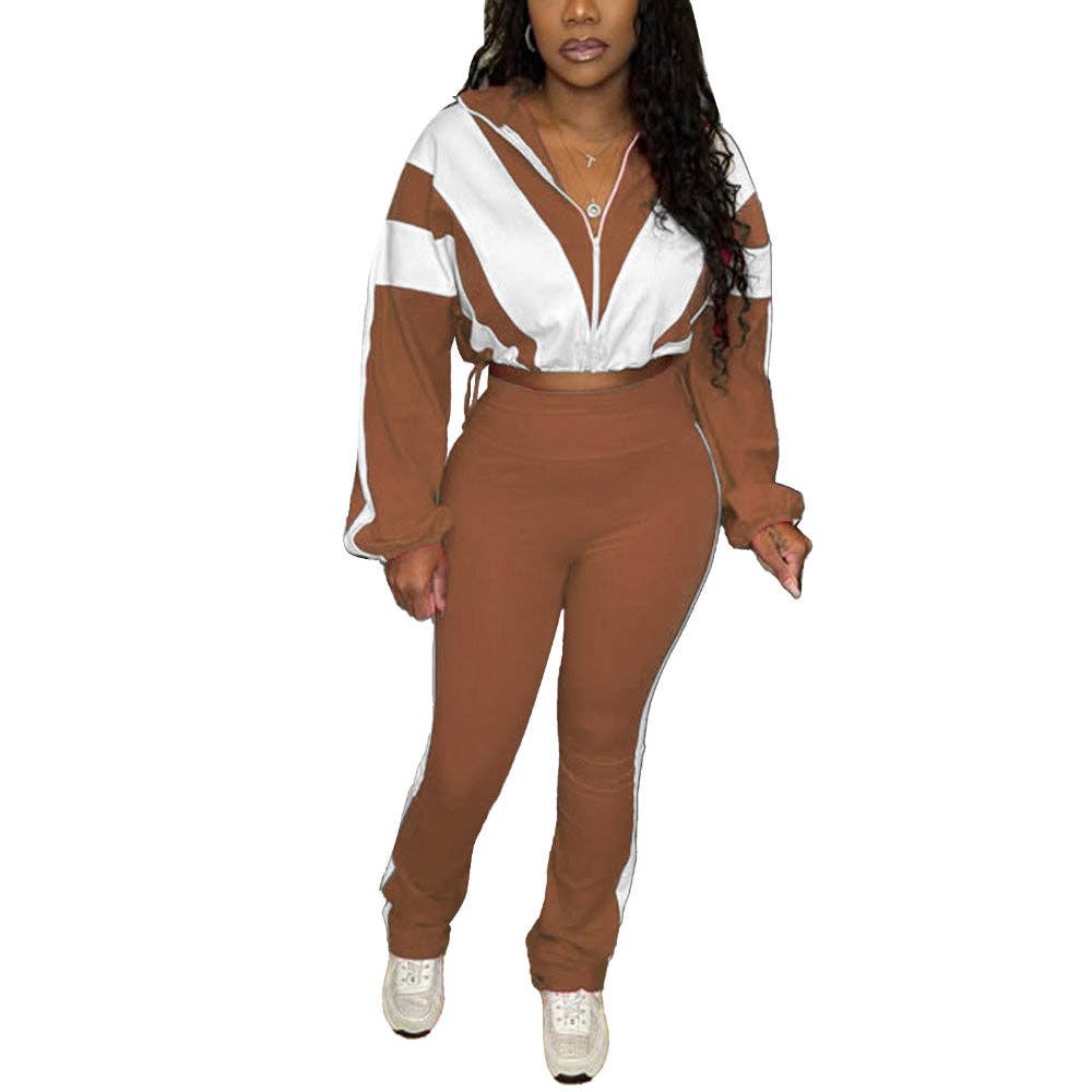 MB Fashion Wholesale - Wholesale Top & Pant Set (NOT Loungewear) - Women's - EVERY FASHION Zip-Up Crop Jacket & High-Waist Jogger Set HR250154