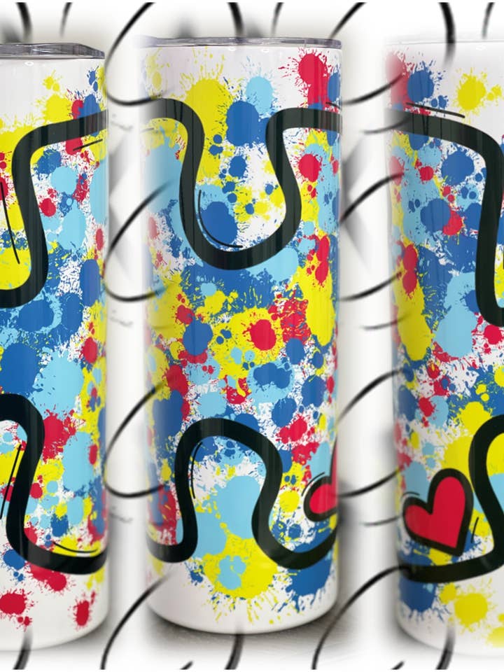 Splatter Autism Puzzle Piece 20oz Skinny Tumbler for wholesale by CMD Wholesale