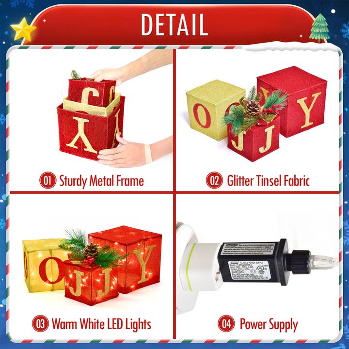 Fun Little Toys - Wholesale Christmas decoration - 3PCS Christmas Lighted Gift Boxes: Illuminate Your Holiday5